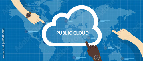 Public Cloud Computing Concept: Hands Managing Global Data