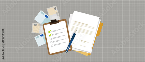 Loan Contract Preparation: Clipboard Checklist and Money