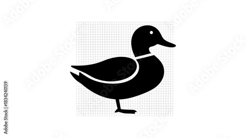 Black silhouette of a duck on a white background with grid overlay