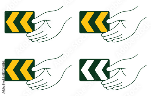 Hands present directional signs indicating different options or pathways