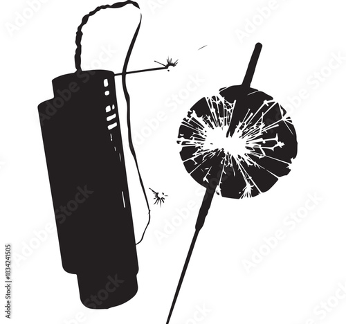 Silhouette of a bomb with a timer detonating vector illustration of a dangerous explosive device isolated on white background