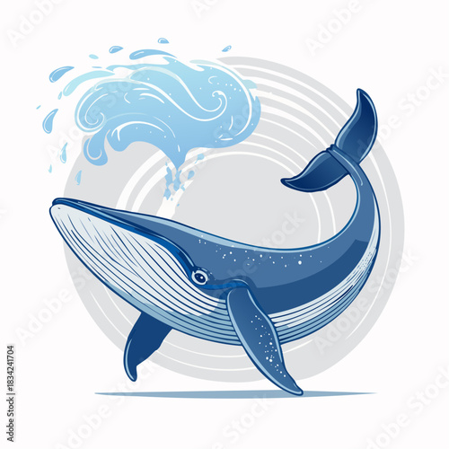 Blue whale spouting water in a circle