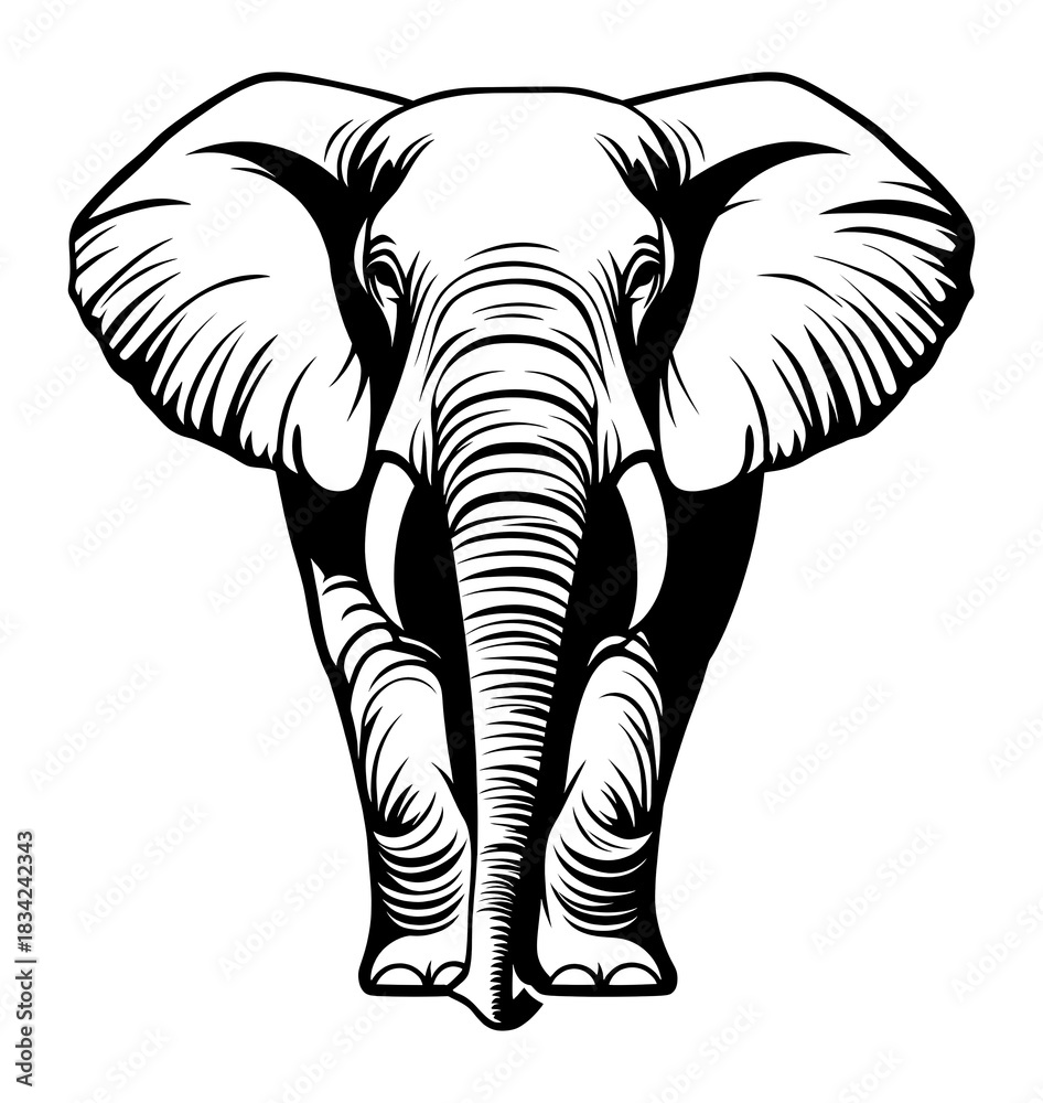 Obraz premium PNG Simple elephant linear art illustration wildlife.