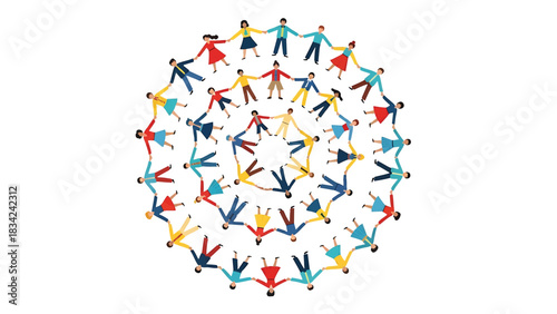 Diverse people holding hands in a circle representing unity and cooperation vector design