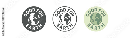 lettering icons three circle designs with text good for earth one flat solid monochrome one thin black outline black and white one full color flat icon soft green palette