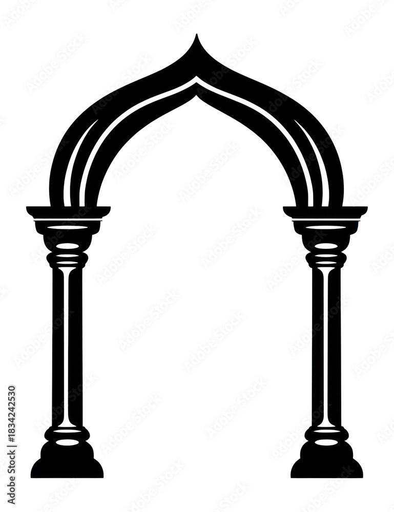 Naklejka premium PNG Simple indian arch pillar linear illustration design black.