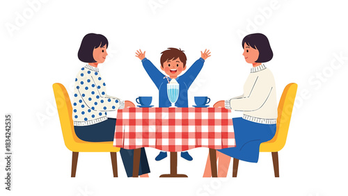 Family enjoying time together at the table illustration on transparent background