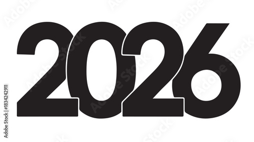 Vector graphic of the year 2026 simple black number design for calendars and invitations isolated on white background