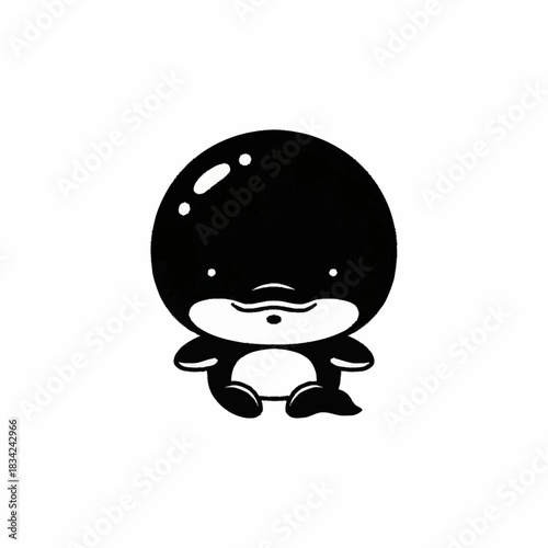 Adorable black and white cartoon seal pup character illustration.