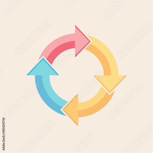 Circular Arrow Icon Representing Process Flow and Cycles in Pastel Colors