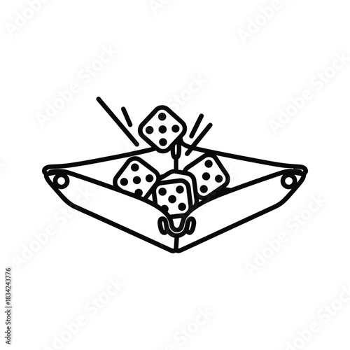 Outline Icon of Dice Rolling in a Tray for Games