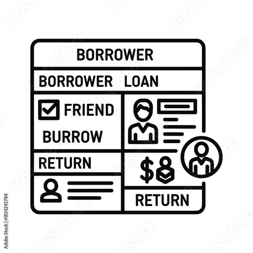 Borrower Loan and Return Financial Process Line Icon