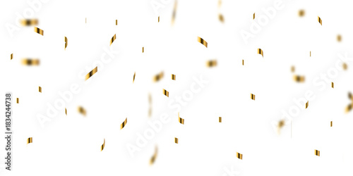 Abstract golden confetti falling down bokeh glitter and zigzag ribbon on transparent background. Design for holyday and celebration background.	