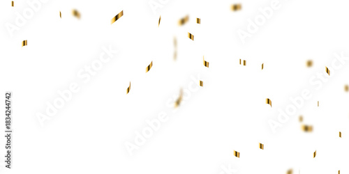 Abstract golden confetti falling down bokeh glitter and zigzag ribbon on transparent background. Design for holyday and celebration background.	