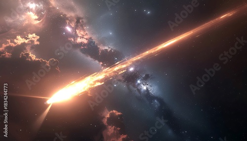 Stunning comet streaks across the vibrant, starlit cosmic background