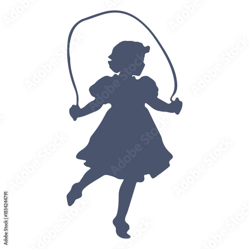 Girl rope jumping silhouette