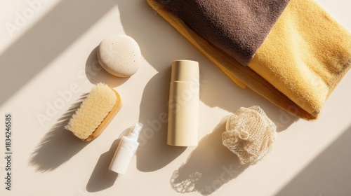 postbiotics. Skincare products and accessories arranged elegantly with soft focus. lifestyle magazines, social media lookbooks, designed for lifestyle magazines and social media content.