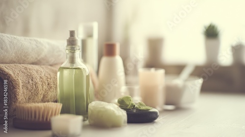 postbiotics. Skincare products and accessories arranged elegantly with soft focus. lifestyle magazines, social media lookbooks, designed for lifestyle magazines and social media content.