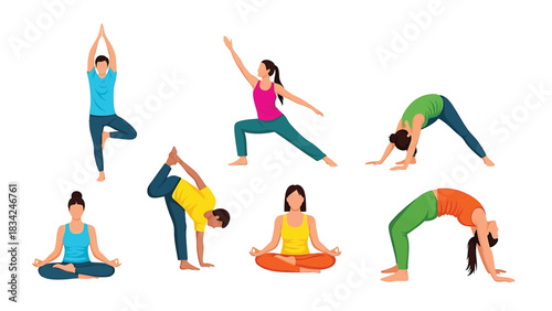 Diverse group of people practicing yoga poses for wellness and mindfulness