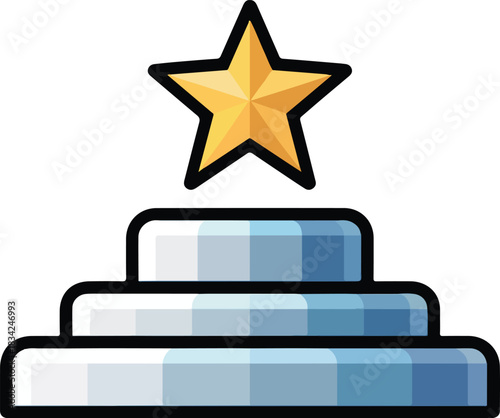 Golden star vector icon on a three tiered pedestal symbolizing achievement success and reward