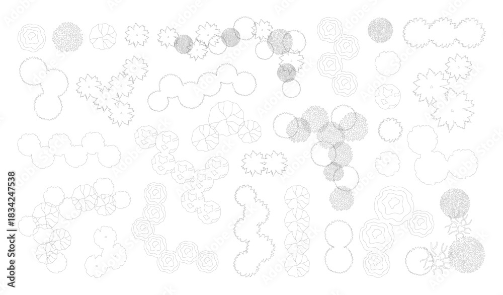 Fototapeta premium Top view trees for architectural plans and landscape design. Minimal vector illustration for urban planning, site plans, and architectural entourage.