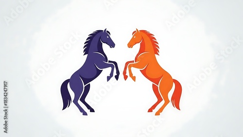 Two horses rearing up vector illustration equestrian animal equine mammal design art