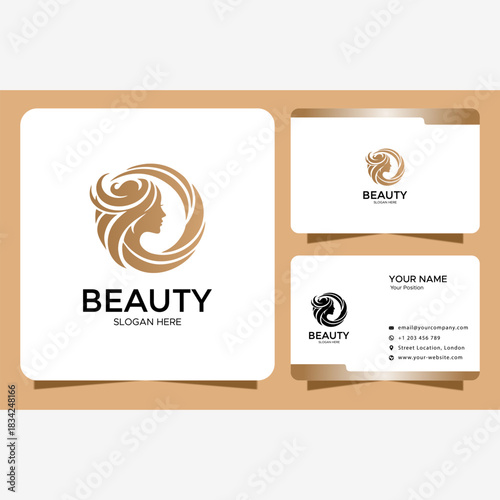 Minimalist beauty abstract logo salon and spa silhouette shape concept logo and business card template