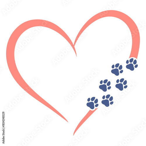 Heart with dog footprints flat