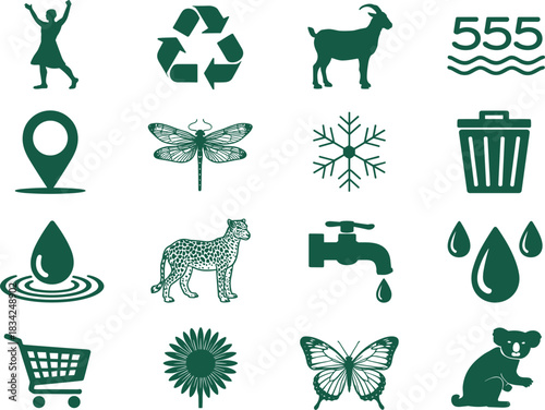 Set of Four Green Sprout and Seedling Vector Logos or Icons.