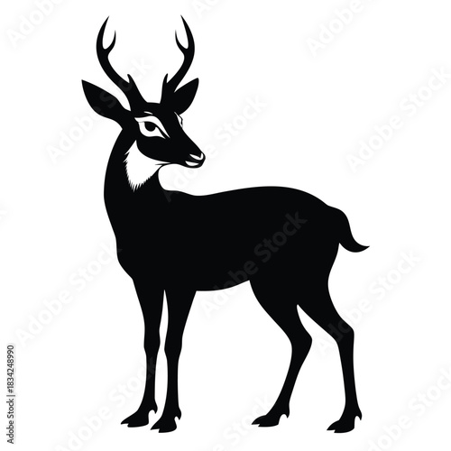 Elegant black silhouette of a pronghorn antelope with antlers