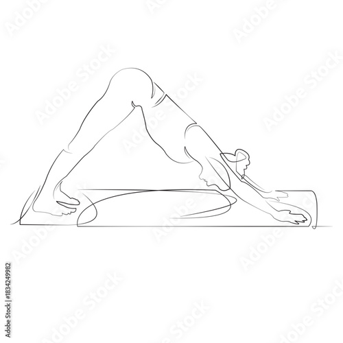 One continuous line drawing on white isolated background. Minimalism linear illustration. person, pose, yoga, exercise, fitness, woman, physical exercise, female, sport, asana