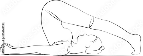 One continuous line drawing on white isolated background. Minimalism linear illustration. yoga, woman, pose, exercise, female, asana, balance, person, training, well-being