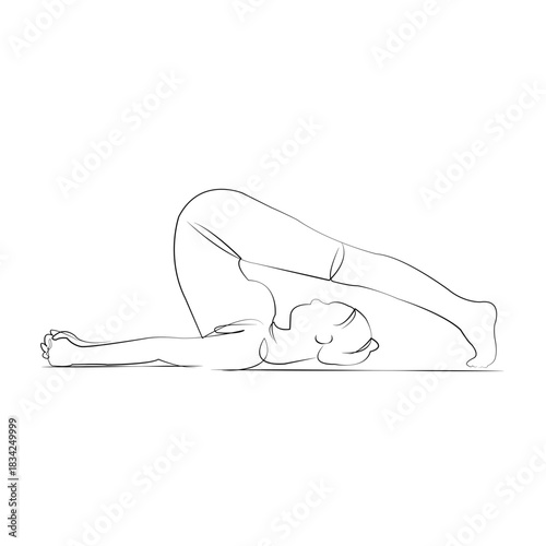 One continuous line drawing on white isolated background. Minimalism linear illustration. yoga, woman, pose, exercise, female, asana, balance, person, training, well-being