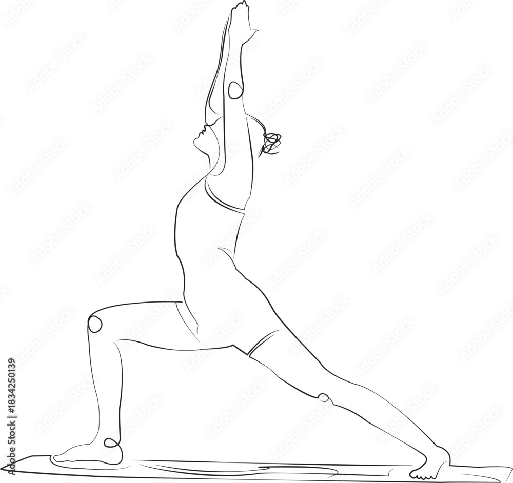 Fototapeta premium One continuous line drawing on white isolated background. Minimalism linear illustration. person, pose, yoga, exercise, woman, training, asana, fit, fitness, health