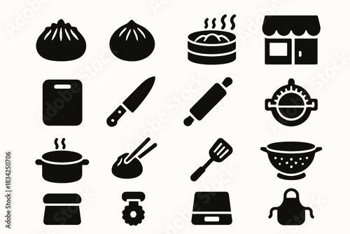 Culinary icons: kitchen tools and food silhouettes collection