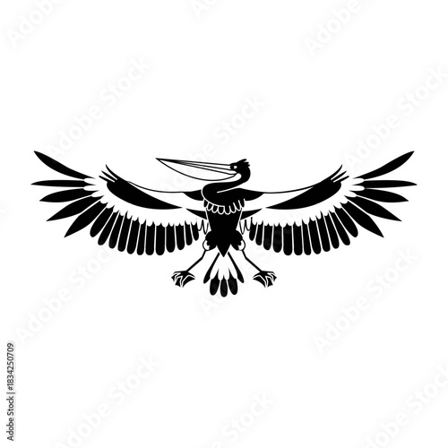 Pelican spreading wings stylish black