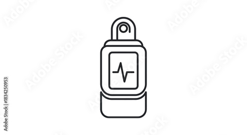 Simple Line Icon of a Pulse Oximeter Displaying Heartbeat.