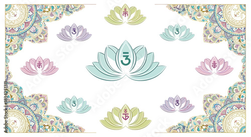 Serene Lotus Flowers with Om Symbol and Mandala Accents.
