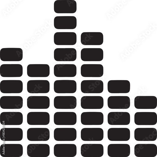 Modular dark grey vector arrow pointing left constructed from numerous rounded rectangular segments