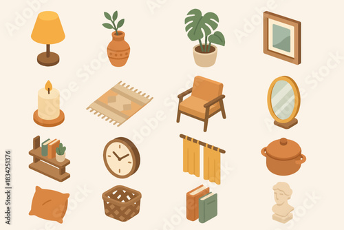 Cozy home decor collection: furniture, decor, plants, and accessories