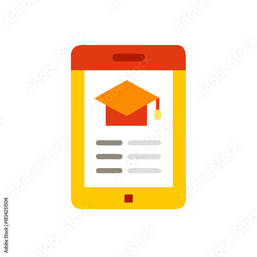 Smartphone displaying educational app with graduation cap icon and learning interface