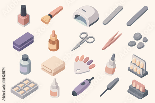 Isometric nail salon tools set for manicure and pedicure