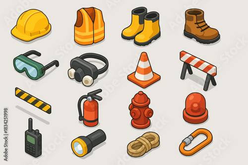 Collection of essential construction and safety equipment icons