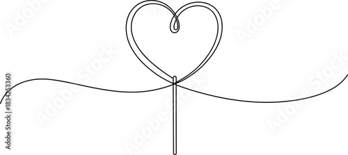 Single line drawing of a heart shape on a stick love