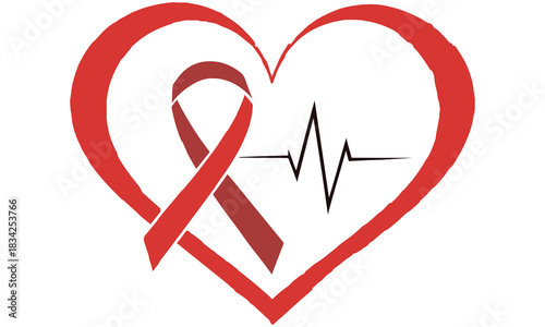 Heart Health Awareness – Red Ribbon Symbol of Hope and Prevention