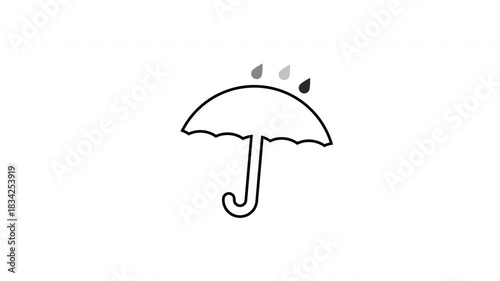 Animation shows a black line drawing of an umbrella and raindrops falling.