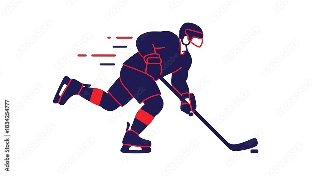 Fototapeta premium Dynamic hockey player illustration in action, perfect for sports branding and energetic designs, conveying speed and movement