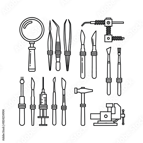 Outline Vector Icons: Precision, Surgical, and Workshop Tools Collection