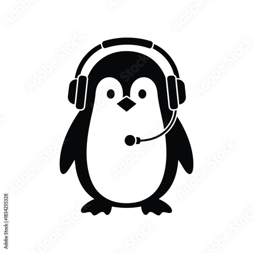Penguin with Headset Icon for Communication and Support