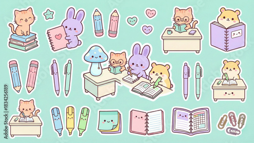 Kawaii Study Clipart Collection Cute Stationery & Animal Illustrations